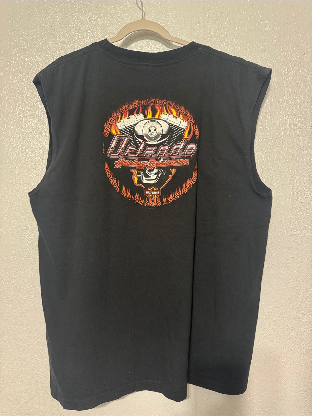 Harley Davidson Graphic Muscle Shirt Sleeveless Tee Pocket Logo Black Orlando